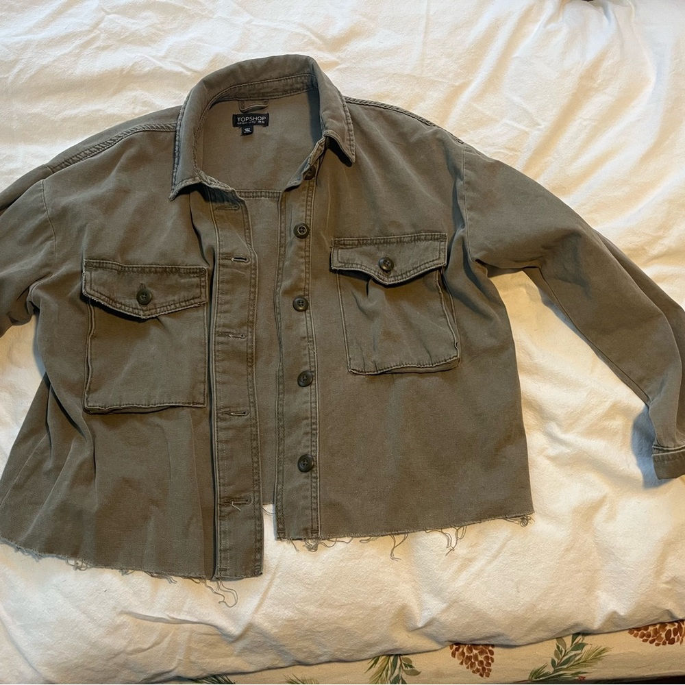 Topshop Olive Green Button-Up Jacket
